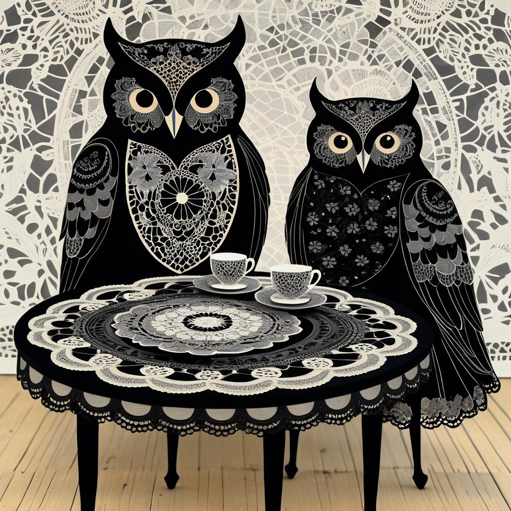 Charming Black Owl on Vintage Table