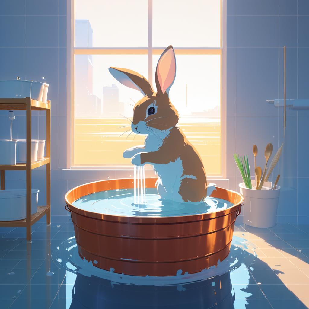 Playful Rabbit's Bath Time Adventure