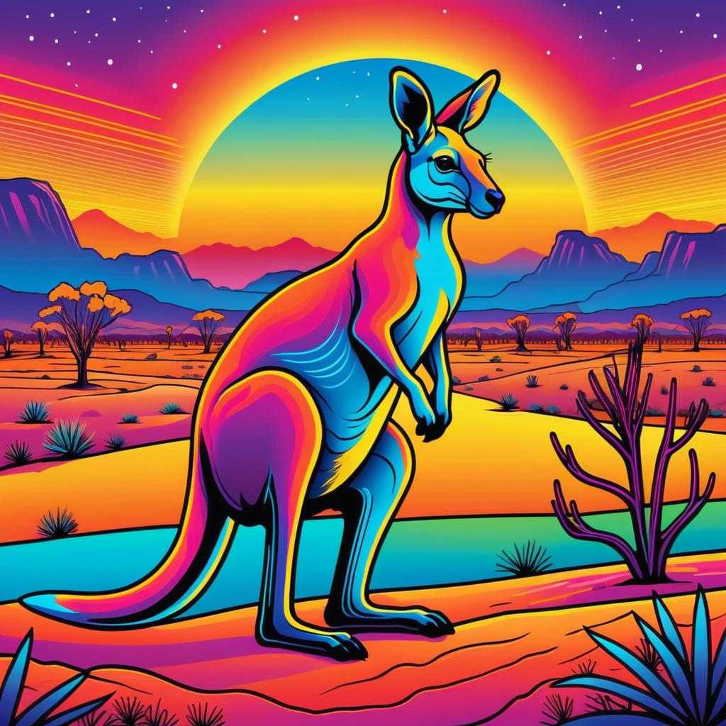 Flamboyant Kangaroo in Neon Outback Art