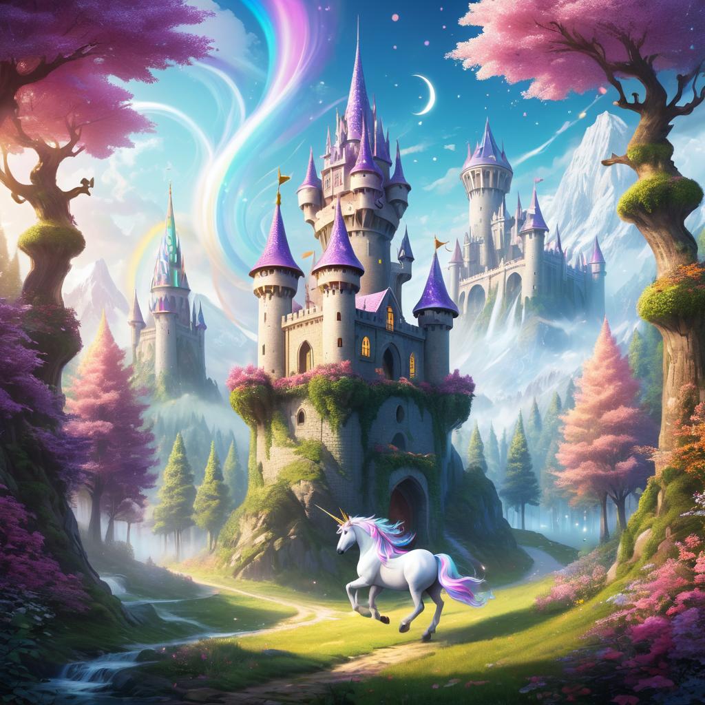 Magical Unicorn Tower Galloping Through Forest