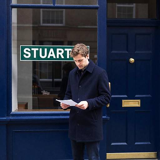 Urban Man with Paper by Blue Door