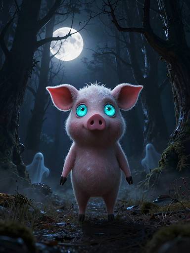 Spooky Stylized Piglet in Gothic Forest