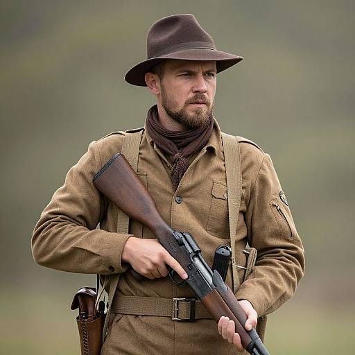 Bearded Man Armed in Brown Attire