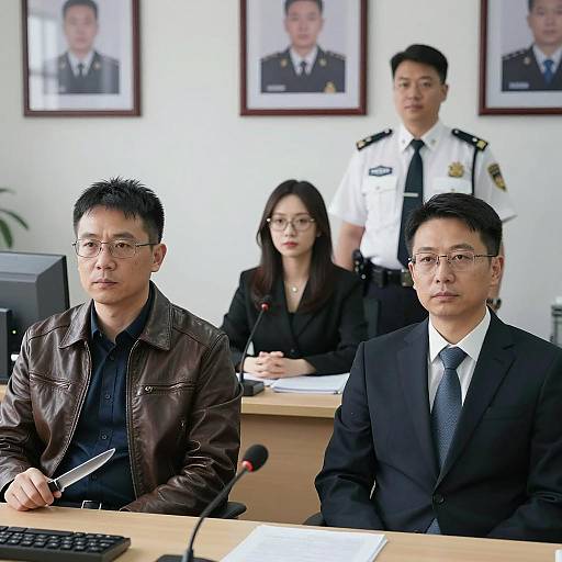 Serious Meeting with Police Officer and Suspects