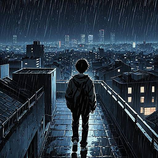 Melancholy Rooftop Reflections at Night