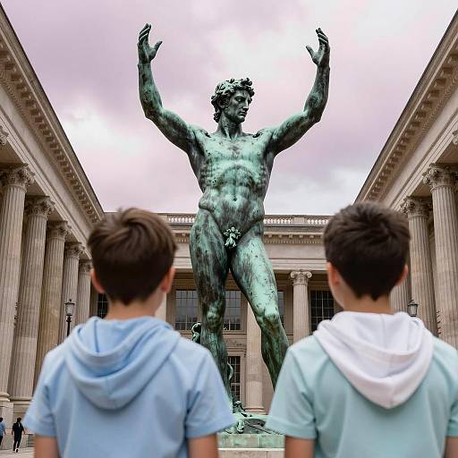Triumphant Bronze Statue in Courtyard