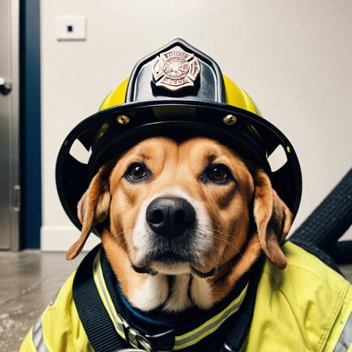 Dog Wearing Firefighter Helmet