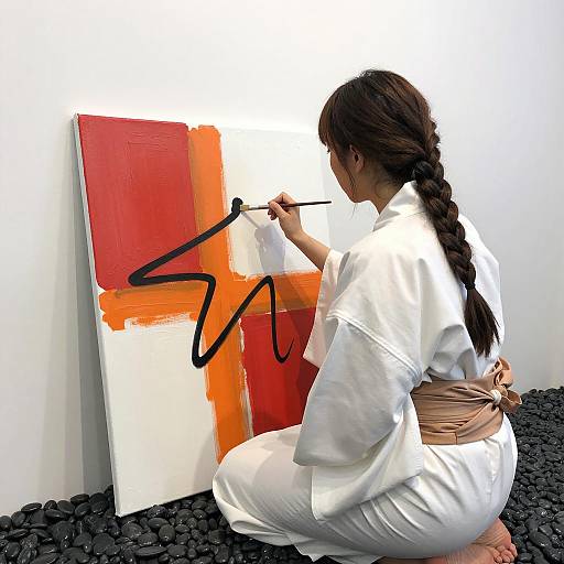 Artistic Woman in a Kimono Painting