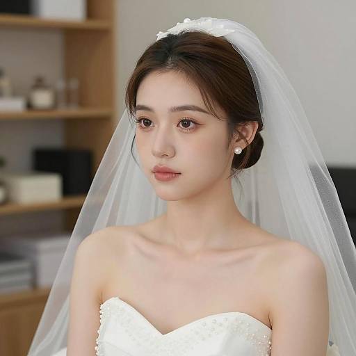Bride in White Wedding Dress and Veil