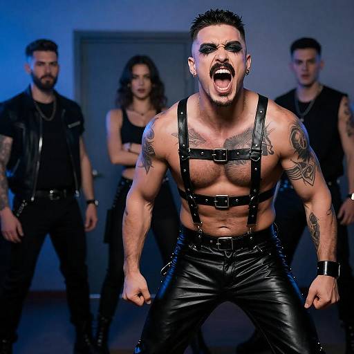 Dynamic Man in Leather with Intense Background