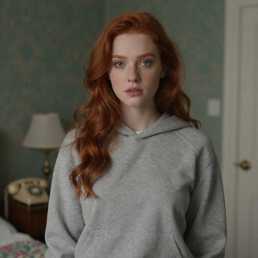 Portrait of a Red-Haired Woman in Dim Light