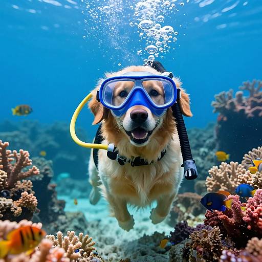 Golden Retriever's Underwater Scuba Adventure