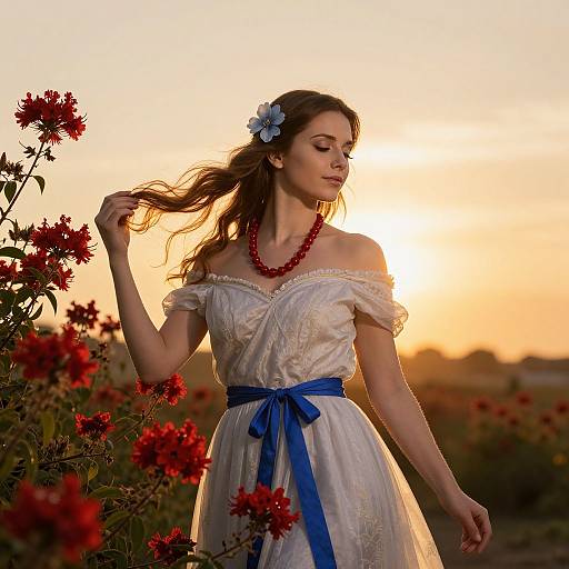 Graceful Woman in Radiant Sunset