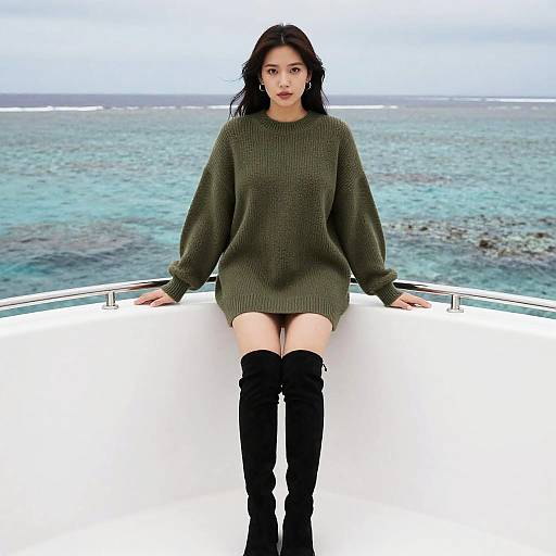 Curvy Woman in Chic Sweater Dress