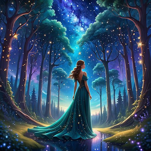 Elegant Woman in a Starry Forest Elegant Woman in a Starry Forest