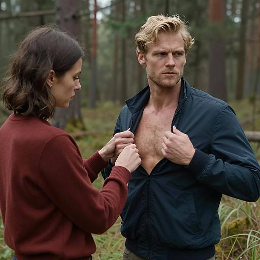 Intimate Moment in Forest Setting