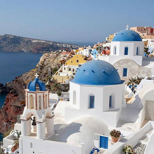 Vibrant Sunlit Hillside Village in Santorini