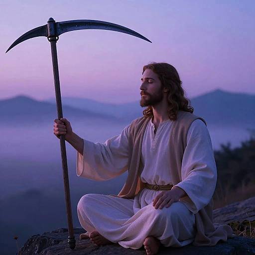 Mystical Jesus Meditating with Sickle