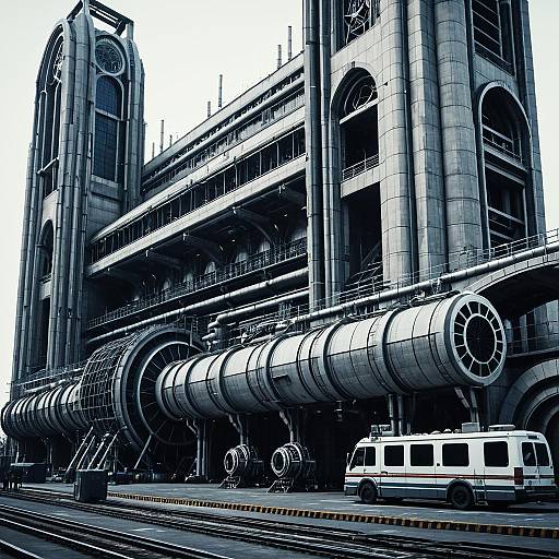 Futuristic Industrial Building with Massive Pipeline