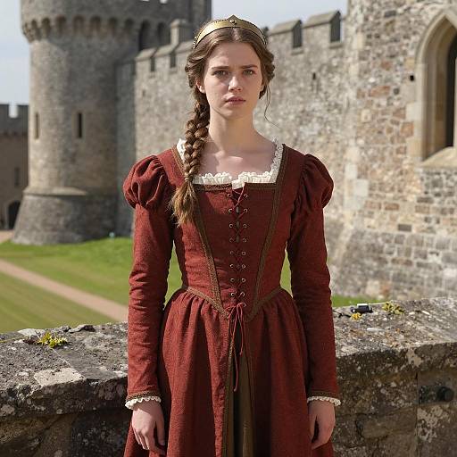 Medieval Lady in Castle Landscape