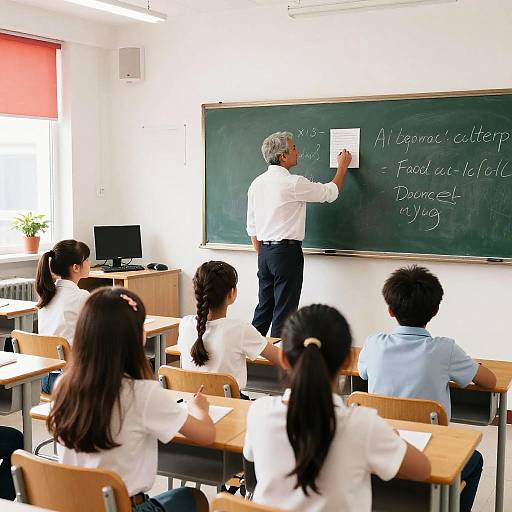 Bright Classroom: Teacher Writing on Paper