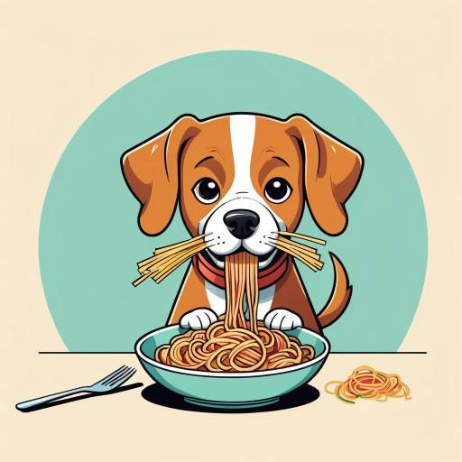 Cartoon Dog Enjoying Spaghetti Meal