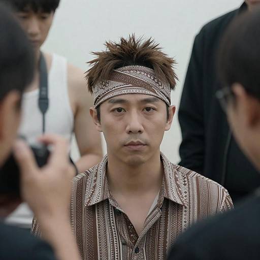 Intense Portrait with Surrounding Friends