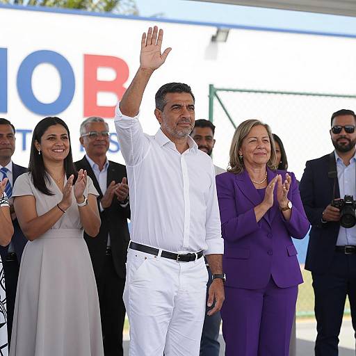 Sunny Group Photo with Middle-Aged Man