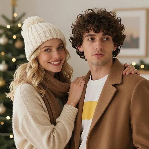 Cozy Couple Portrait with Christmas Lights
