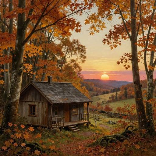 Rustic Cabin in Autumn Valley