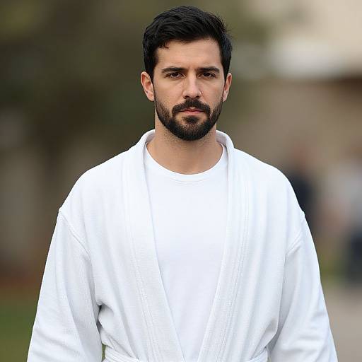 Photograph of a bearded Middle Eastern man with dark hair, wearing a simple white shirt, standing outdoors with a blurred background.