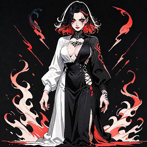 Demon Girl in Black and White Dress