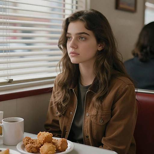 Young Woman in Dimly Lit Diner