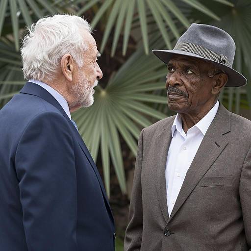 Two Elderly Men in Conversation Outdoors