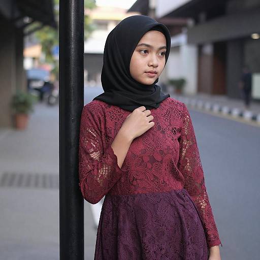 Portrait of Asian Woman in Lace Dress