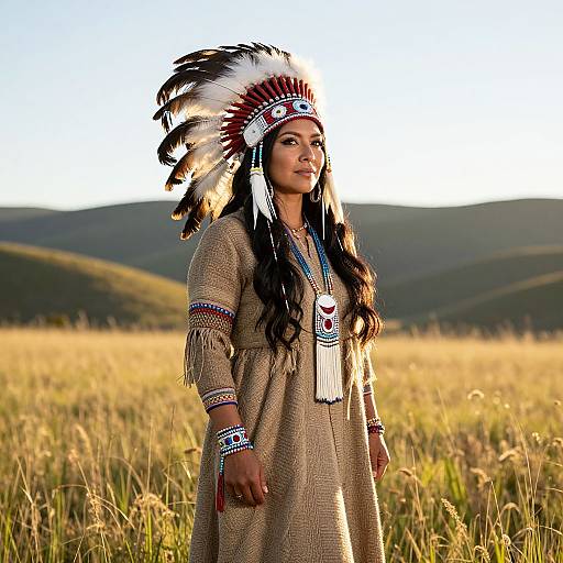 Native American Woman in Traditional Headdress