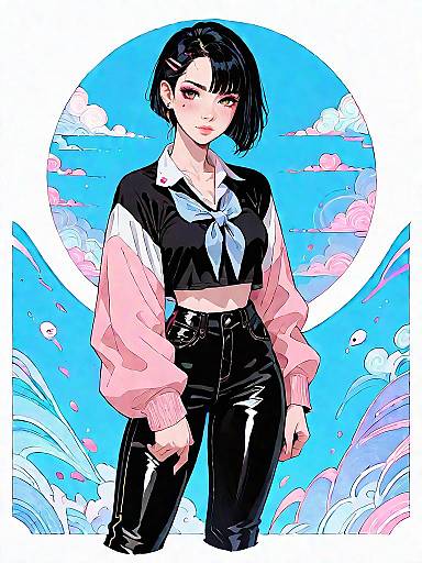 Chic Woman in Cropped Cardigan and Faux Leather Pants