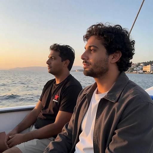 Two Men in Boat at Sunset