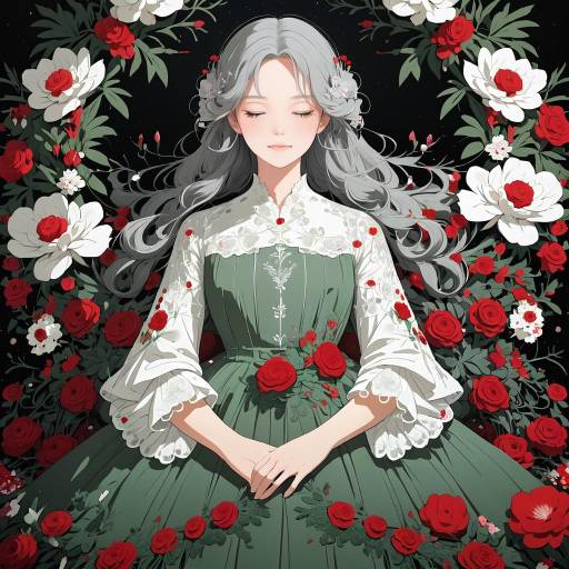 Serene Anime Woman in Moonlit Elegance