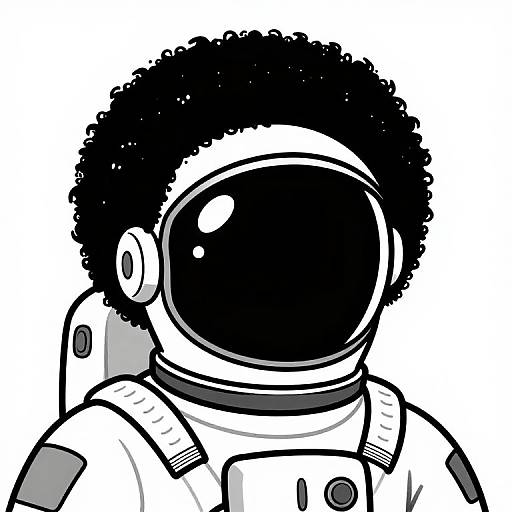 Afro Astronaut Black and White Illustration
