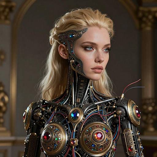 Giger-Style Biomechanical Blonde Android Portrait