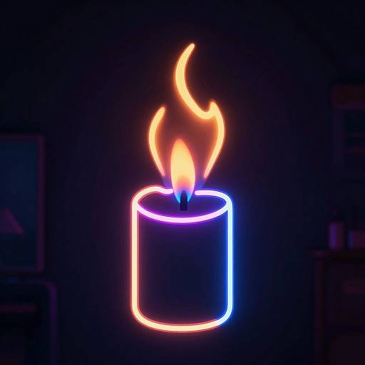 Neon Candle Flame in Dark Room