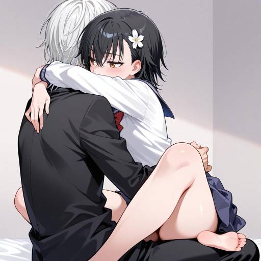 Genderswapped Hug in High School Uniform