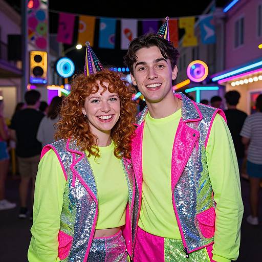 Neon Festival Couple in Vibrant Outfits