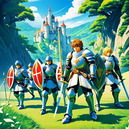 Anime Knights on Quest with Castle Background