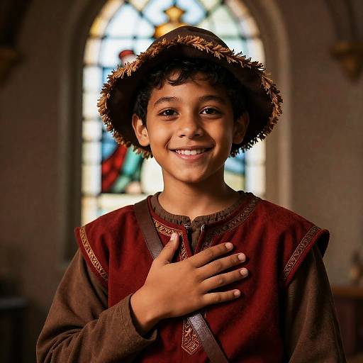Cheerful Boy in Medieval Attire