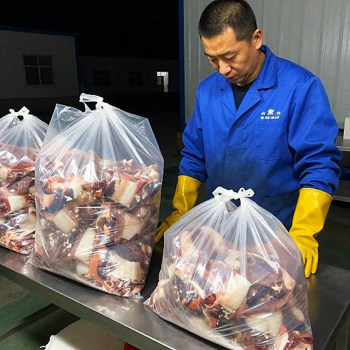 Industrial Nighttime Meat Processing Scene