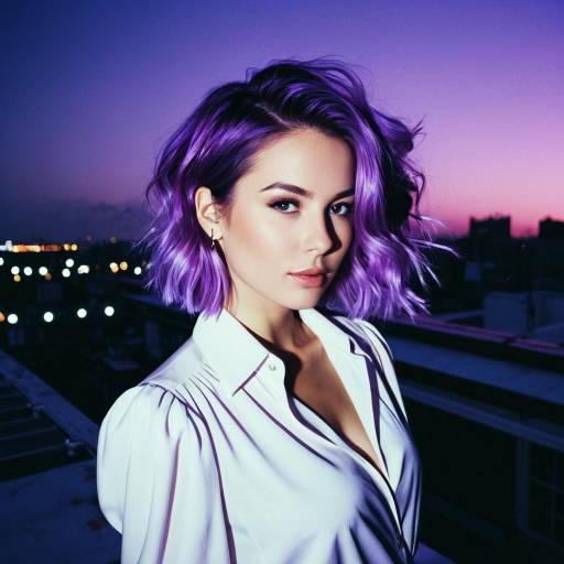 Woman with Lavender Hair on Rooftop at Dusk