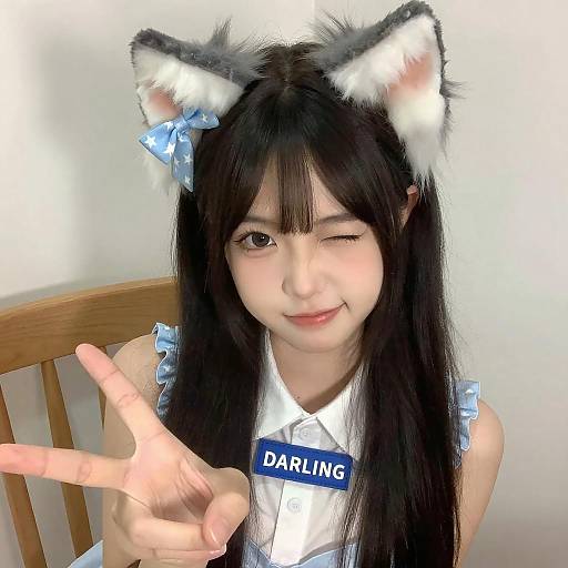 Young Woman with Cat Ears and Bow