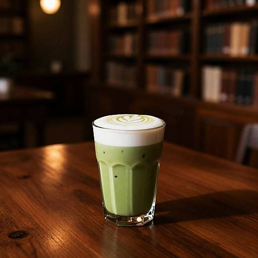 Sunlit Library Reading Room Matcha Latte